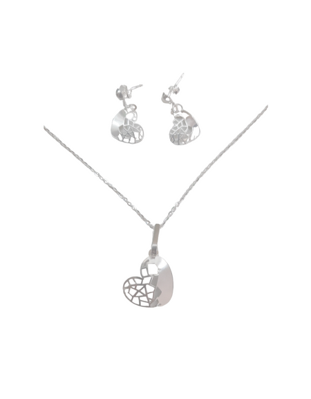 JUEGO DIJE Y ARETES CORAZON CALADO