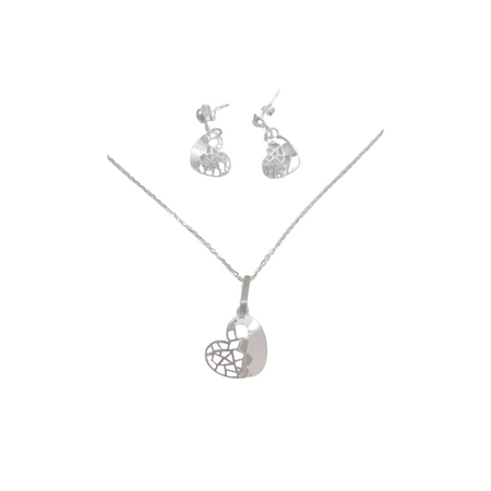 JUEGO DIJE Y ARETES CORAZON CALADO